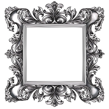 Vector black and white floral decorative frameのイラスト素材