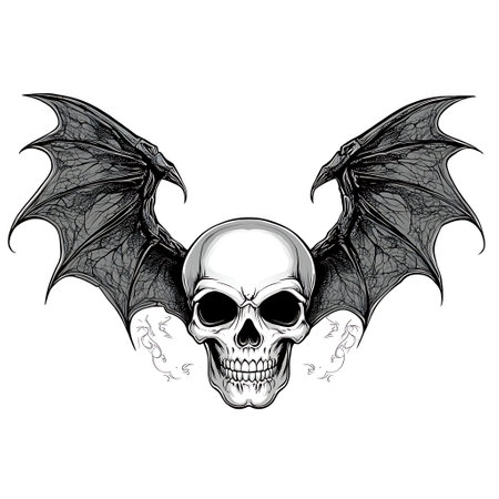 A skull with angelic or bat wings simple illustrationのイラスト素材