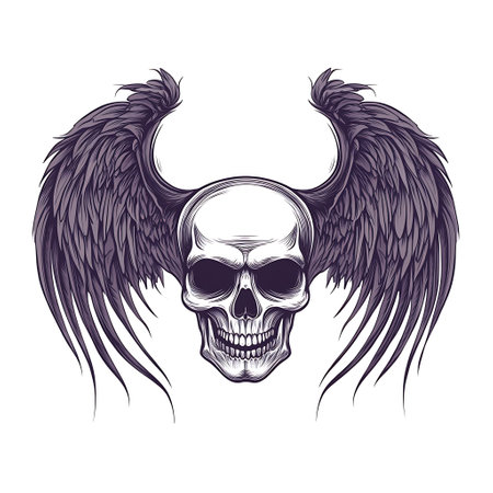 A skull with angelic or bat wings simple illustrationのイラスト素材