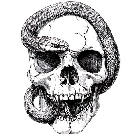 snake slithering through the eye sockets of a skullのイラスト素材