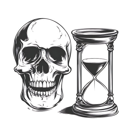 A skull beside an hourglass