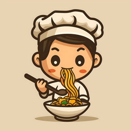 cartoon chef cooking noodlesのイラスト素材