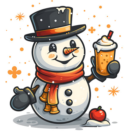 A snowman drinking a milkshakeのイラスト素材
