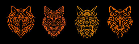 Wolf head in tribal artのイラスト素材
