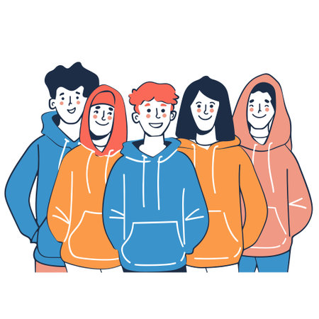 5 people simple flat illustrationのイラスト素材