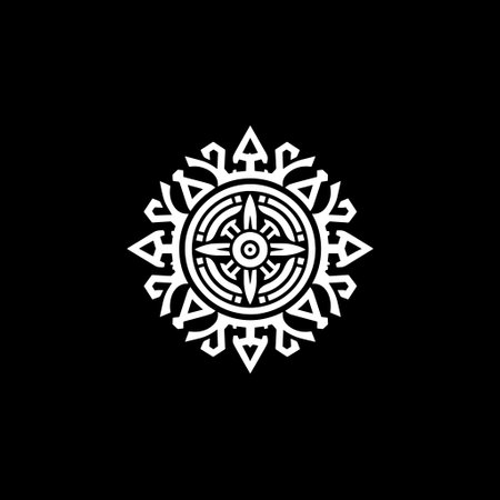 Aztec art with symmetrical lines and geometric logoのイラスト素材