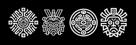 a black background depicting an Aztec symbol