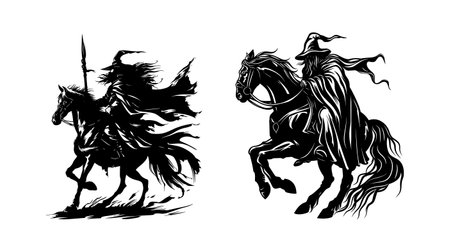 illustration of an evil wizard riding on horsebackのイラスト素材