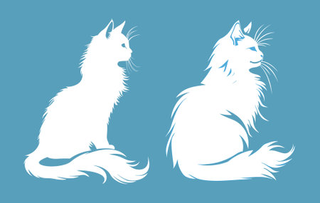 white cat silhouette on a blue backgroundのイラスト素材