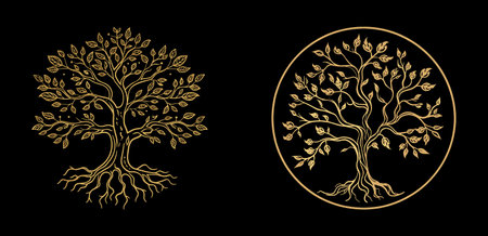 oak tree with leaves and rootsのイラスト素材