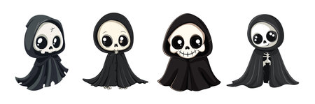 cute cartoon ghost in a black cloakのイラスト素材