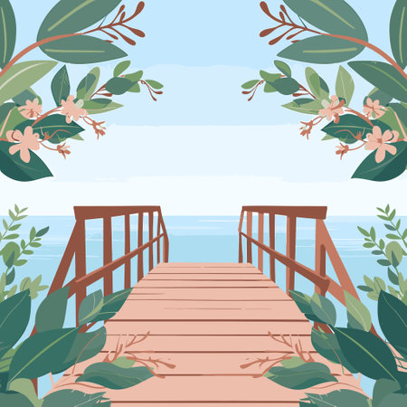 A wooden bridge leading to the sea,のイラスト素材