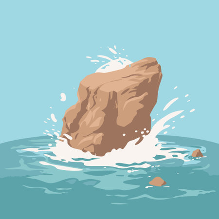rock in the middle of the ocean with waves crashingのイラスト素材