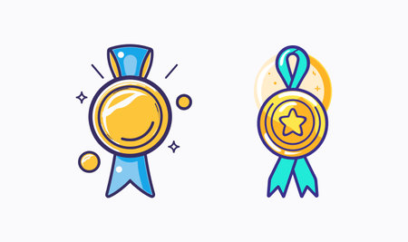 gold medal with a blue ribbonのイラスト素材