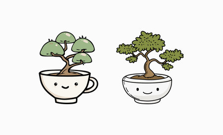 cartoon bonsai tree in a teacupのイラスト素材