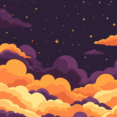 orange and yellow clouds with starsのイラスト素材
