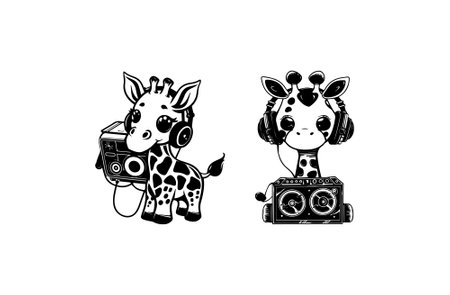 giraffe with big headphonesのイラスト素材