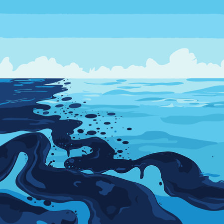 Oil spill spreading across the seaのイラスト素材