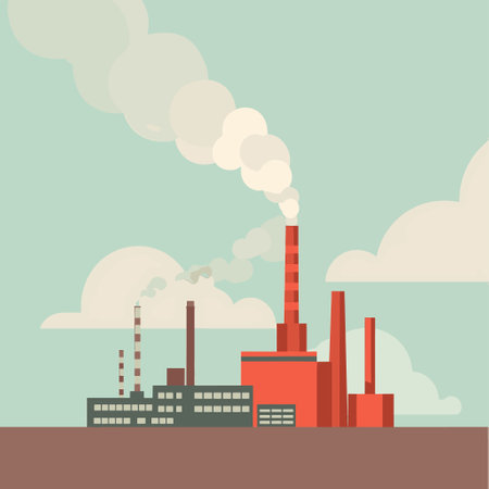 Factory with smoke rising into the airのイラスト素材