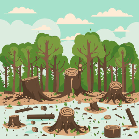 Deforestation with tree stumps and litterのイラスト素材
