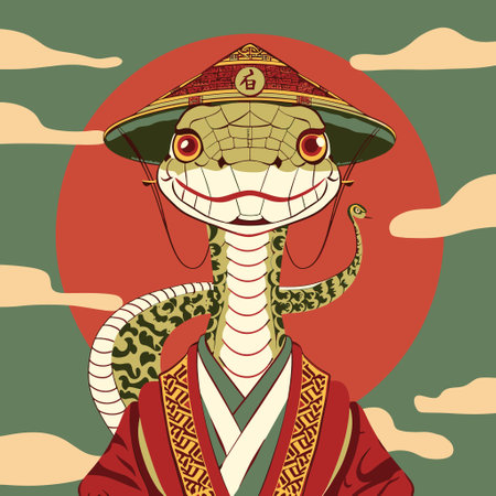 snake wearing traditional Chinese robes and a hat
