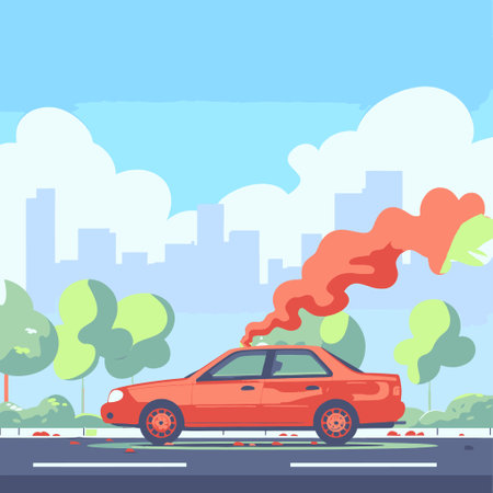 Car exhaust fumes polluting the airのイラスト素材