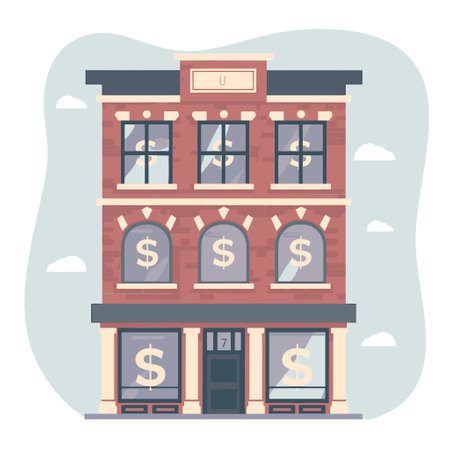 Bank building with dollar signs in windowsのイラスト素材