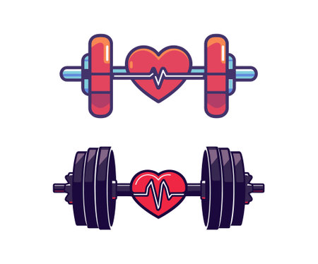 dumbbell with a heartbeat lineのイラスト素材