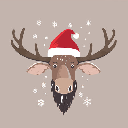 moose face with a red Santa hatのイラスト素材