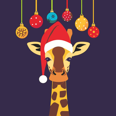 giraffe face with a red Santa hatのイラスト素材
