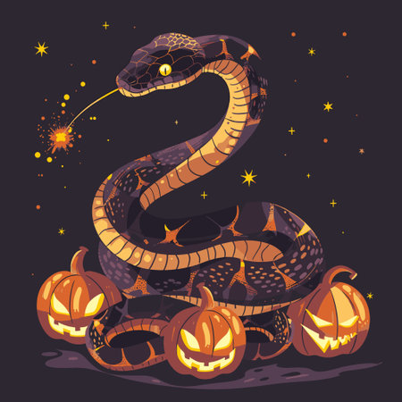 A magic snake levitating pumpkinsのイラスト素材