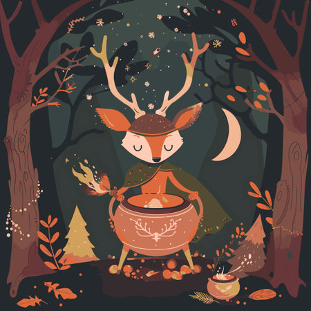 Deer dressed up like a woodland druidのイラスト素材