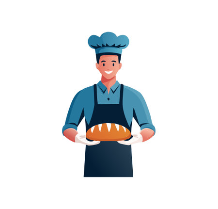 baker holding a loaf of breadのイラスト素材