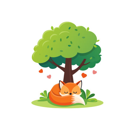 fox curled up under a treeのイラスト素材
