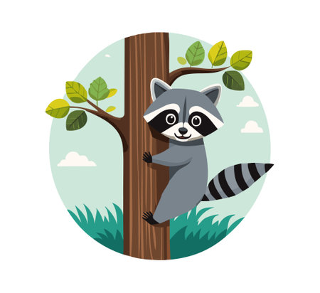 raccoon peeking out from behind a treeのイラスト素材