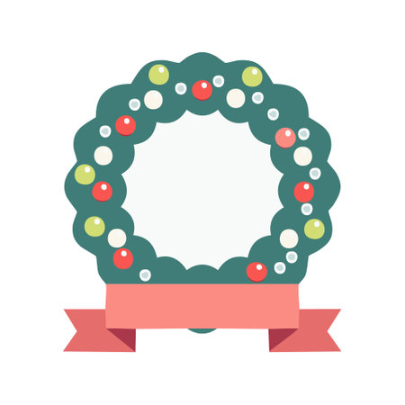 Christmas Wreath with Berries and Ribbonのイラスト素材