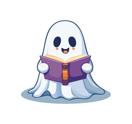 Cozy Ghost Reading a Spellbookのイラスト素材