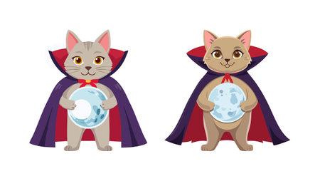 Cat in a Vampire Cape Holding a Crystal Moonのイラスト素材