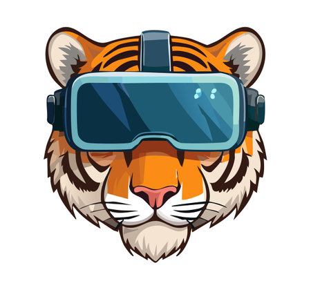 Tiger wearing VR gogglesのイラスト素材