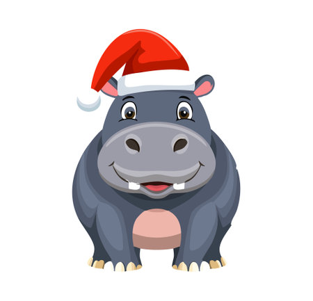 Hippo with a Red Santa Hatのイラスト素材