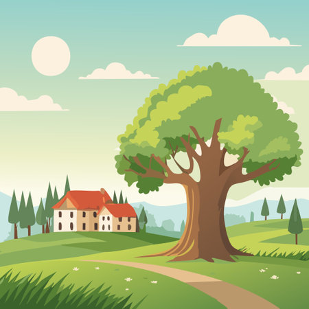 Ancient Tree with Hidden Villageのイラスト素材