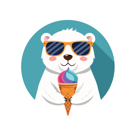 Polar Bear Wearing Sunglasses with an Ice Cream Coneのイラスト素材
