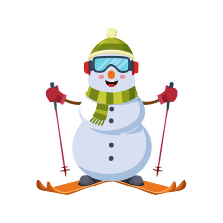 Skiing Snowman with Goggles and a Thermosのイラスト素材