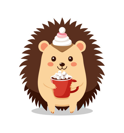 Hedgehog with a Hot Chocolate and Marshmallow Hatのイラスト素材