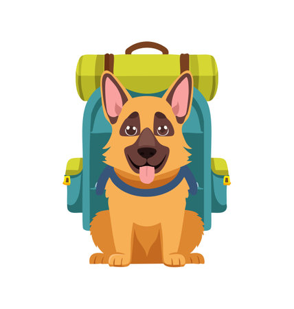Cute German Shepherd with large backpackのイラスト素材