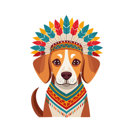 Cute Beagle with Headdress Aztecのイラスト素材