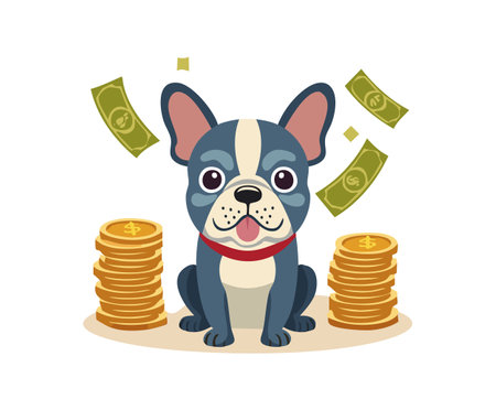 Cute French Bulldog with moneyのイラスト素材