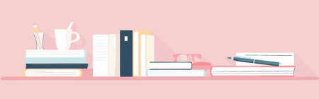 simple flat illustration of book pen and paperのイラスト素材