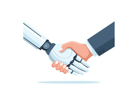 human hand shaking or working together with a robotic handのイラスト素材