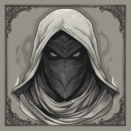 a ninja with a head hood and red eyesのイラスト素材